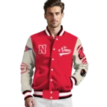 custom nebraska cornhuskers wildcat pawprint red nude varsity jacket best selling.webp