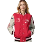 custom nebraska cornhuskers wildcat pawprint red nude varsity jacket best selling.webp