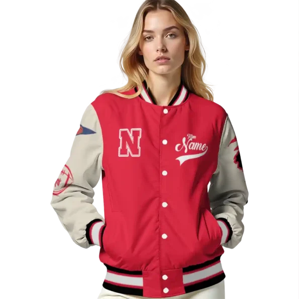 custom nebraska cornhuskers wildcat pawprint red nude varsity jacket latest model.webp
