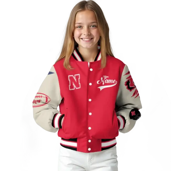 custom nebraska cornhuskers wildcat pawprint red nude varsity jacket top rated.webp