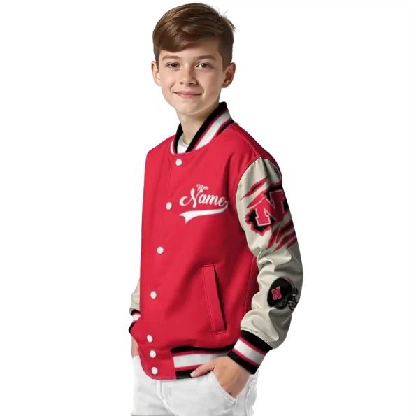 custom nebraska cornhuskers wildcat pawprint red nude varsity jacket trendy.webp