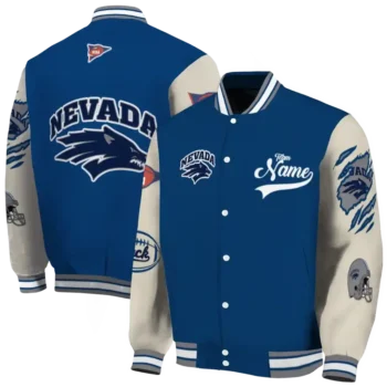custom nevada wolf pack wildcat pawprint blue nude varsity jacket fashion forward.webp