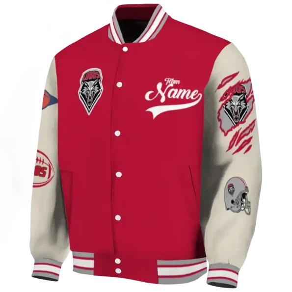 custom new mexico lobos wildcat pawprint red nude varsity jacket best selling.webp