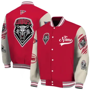 custom new mexico lobos wildcat pawprint red nude varsity jacket fashion forward.webp
