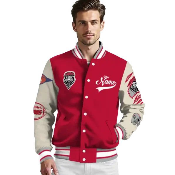 custom new mexico lobos wildcat pawprint red nude varsity jacket high quality.webp