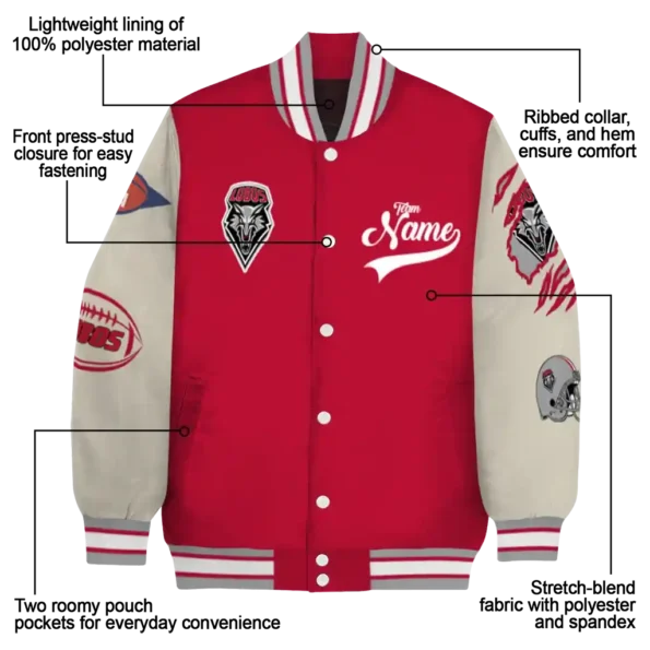 custom new mexico lobos wildcat pawprint red nude varsity jacket new arrival.webp