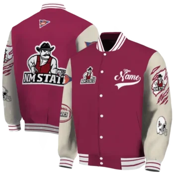 custom new mexico state aggies wildcat pawprint crimson nude varsity jacket fashion forward.webp