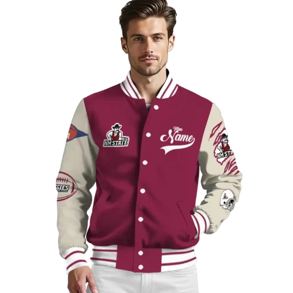 custom new mexico state aggies wildcat pawprint crimson nude varsity jacket high quality.webp