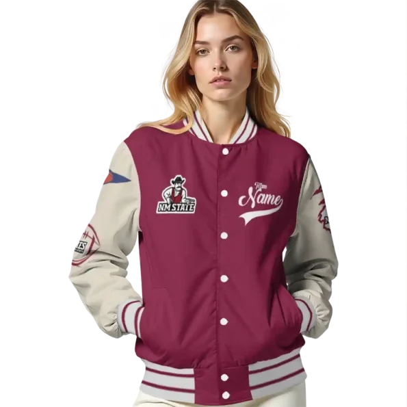 custom new mexico state aggies wildcat pawprint crimson nude varsity jacket latest model.webp