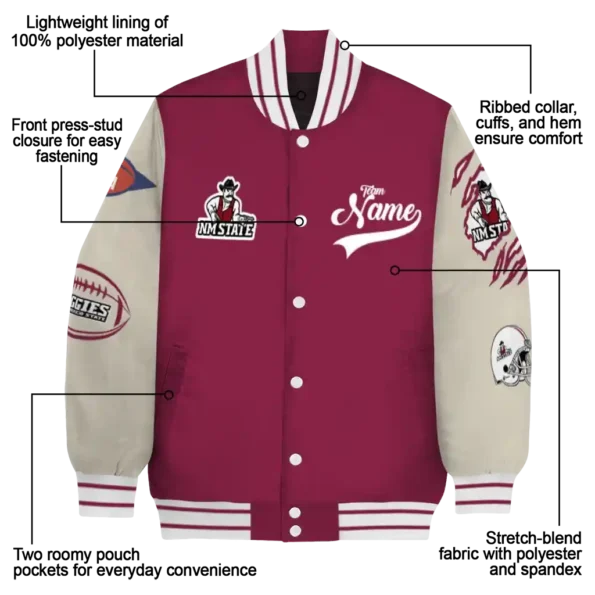 custom new mexico state aggies wildcat pawprint crimson nude varsity jacket new arrival.webp
