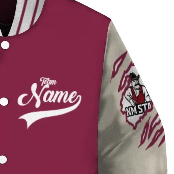 custom new mexico state aggies wildcat pawprint crimson nude varsity jacket premium grade.webp
