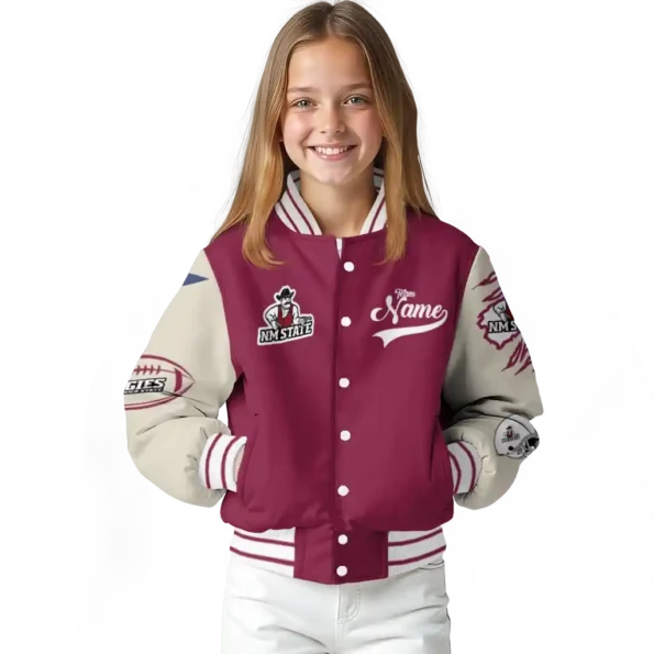 custom new mexico state aggies wildcat pawprint crimson nude varsity jacket top rated.webp