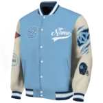 custom north carolina tar heels wildcat pawprint light blue nude varsity jacket best selling.webp