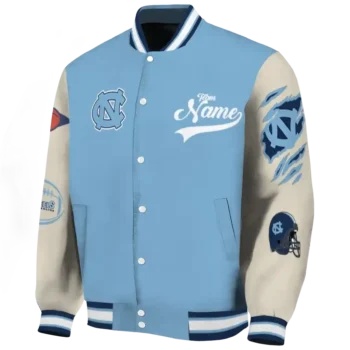 custom north carolina tar heels wildcat pawprint light blue nude varsity jacket best selling.webp