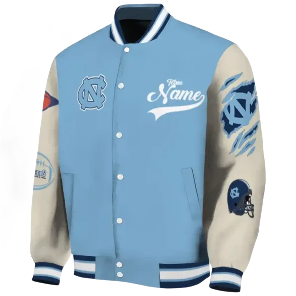 custom north carolina tar heels wildcat pawprint light blue nude varsity jacket best selling.webp