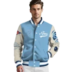 custom north carolina tar heels wildcat pawprint light blue nude varsity jacket best selling.webp