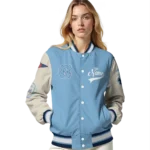 custom north carolina tar heels wildcat pawprint light blue nude varsity jacket best selling.webp