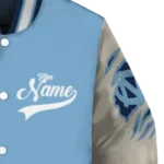 custom north carolina tar heels wildcat pawprint light blue nude varsity jacket best selling.webp