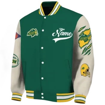 custom north dakota state bison wildcat pawprint green nude varsity jacket best selling.webp