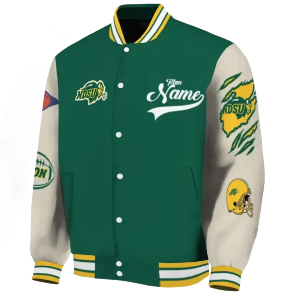 custom north dakota state bison wildcat pawprint green nude varsity jacket best selling.webp
