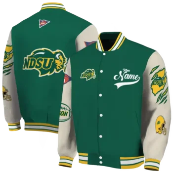 custom north dakota state bison wildcat pawprint green nude varsity jacket fashion forward.webp