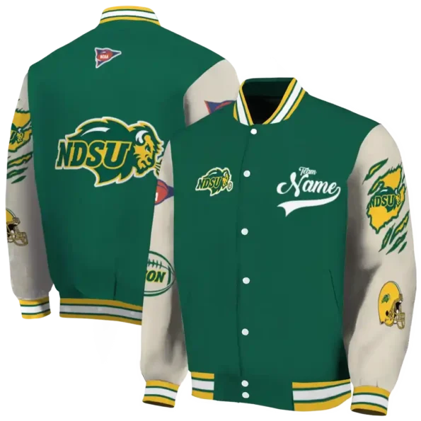 custom north dakota state bison wildcat pawprint green nude varsity jacket fashion forward.webp