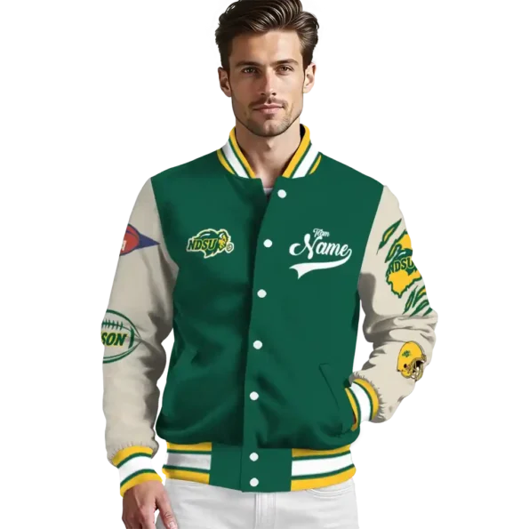 custom north dakota state bison wildcat pawprint green nude varsity jacket high quality.webp