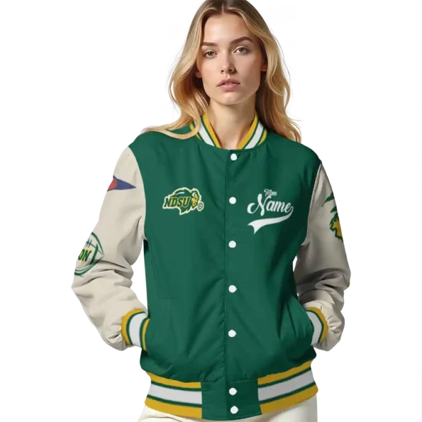 custom north dakota state bison wildcat pawprint green nude varsity jacket latest model.webp