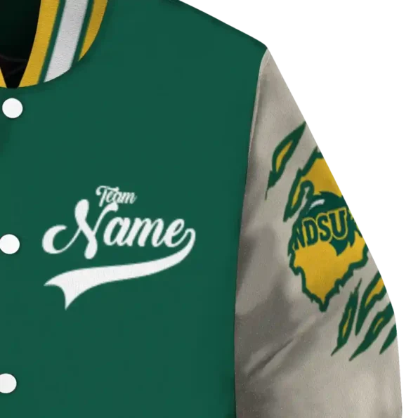 custom north dakota state bison wildcat pawprint green nude varsity jacket premium grade.webp
