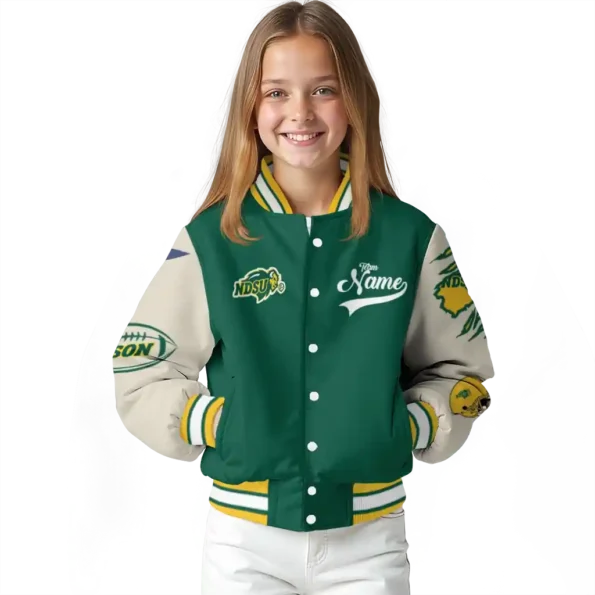 custom north dakota state bison wildcat pawprint green nude varsity jacket top rated.webp
