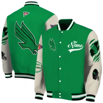 custom north texas mean green wildcat pawprint green nude varsity jacket fashion forward.webp