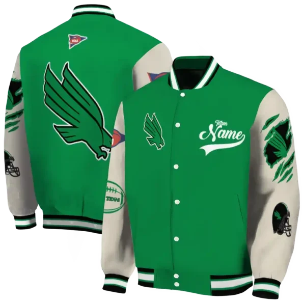custom north texas mean green wildcat pawprint green nude varsity jacket fashion forward.webp