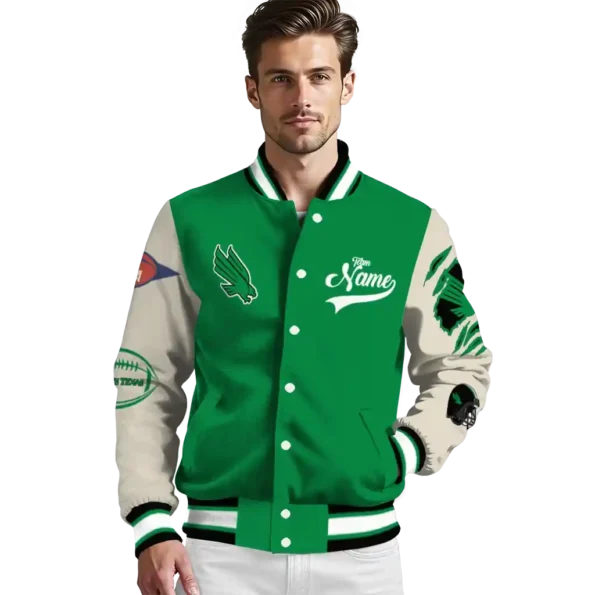 custom north texas mean green wildcat pawprint green nude varsity jacket high quality.webp