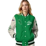 custom north texas mean green wildcat pawprint green nude varsity jacket best selling.webp