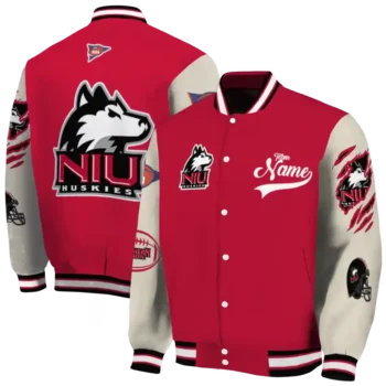 custom northern illinois huskies wildcat pawprint red nude varsity jacket fashion forward.webp