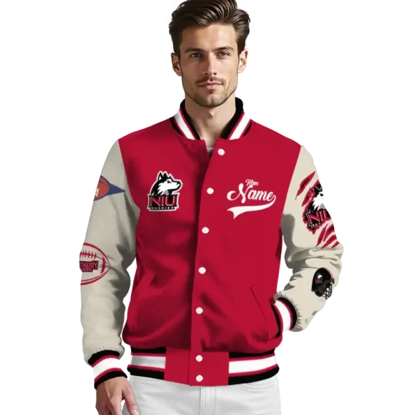 custom northern illinois huskies wildcat pawprint red nude varsity jacket high quality.webp