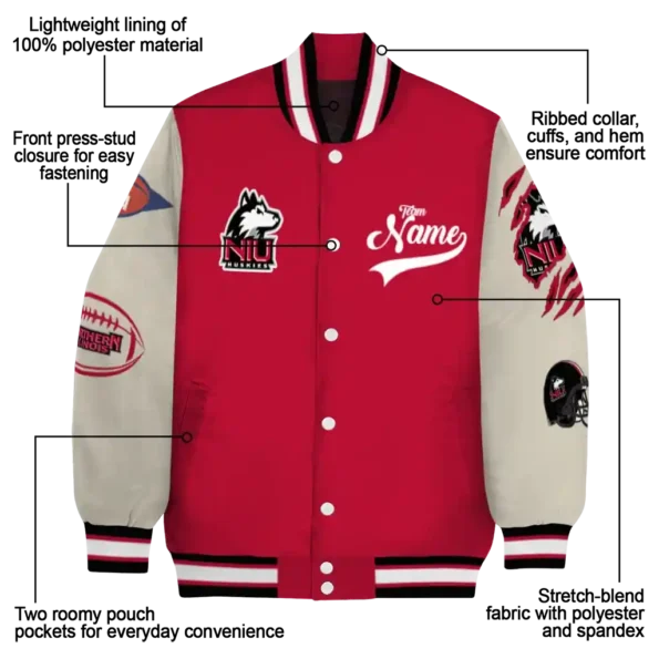 custom northern illinois huskies wildcat pawprint red nude varsity jacket new arrival.webp