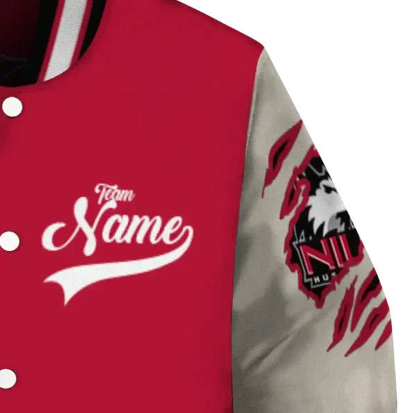 custom northern illinois huskies wildcat pawprint red nude varsity jacket premium grade.webp