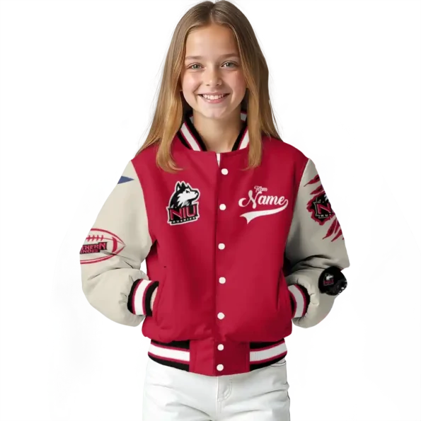 custom northern illinois huskies wildcat pawprint red nude varsity jacket top rated.webp