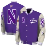 custom northwestern wildcats wildcat pawprint purple nude varsity jacket best selling.webp