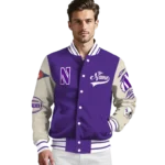custom northwestern wildcats wildcat pawprint purple nude varsity jacket best selling.webp