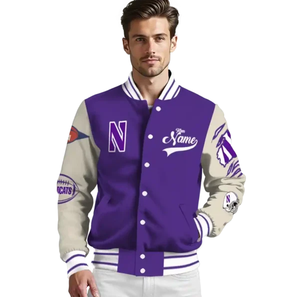 custom northwestern wildcats wildcat pawprint purple nude varsity jacket high quality.webp
