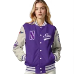 custom northwestern wildcats wildcat pawprint purple nude varsity jacket best selling.webp