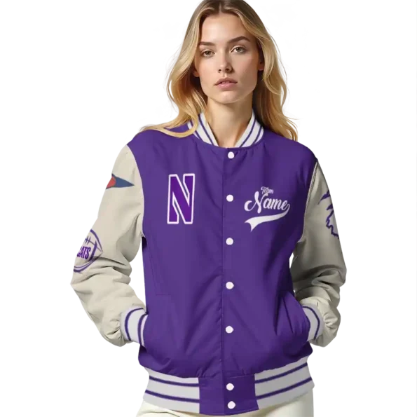 custom northwestern wildcats wildcat pawprint purple nude varsity jacket latest model.webp