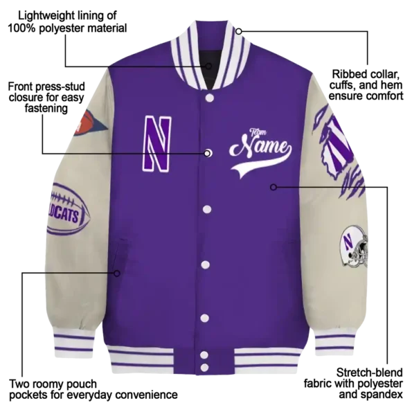 custom northwestern wildcats wildcat pawprint purple nude varsity jacket new arrival.webp