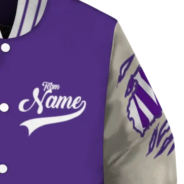 custom northwestern wildcats wildcat pawprint purple nude varsity jacket premium grade.webp