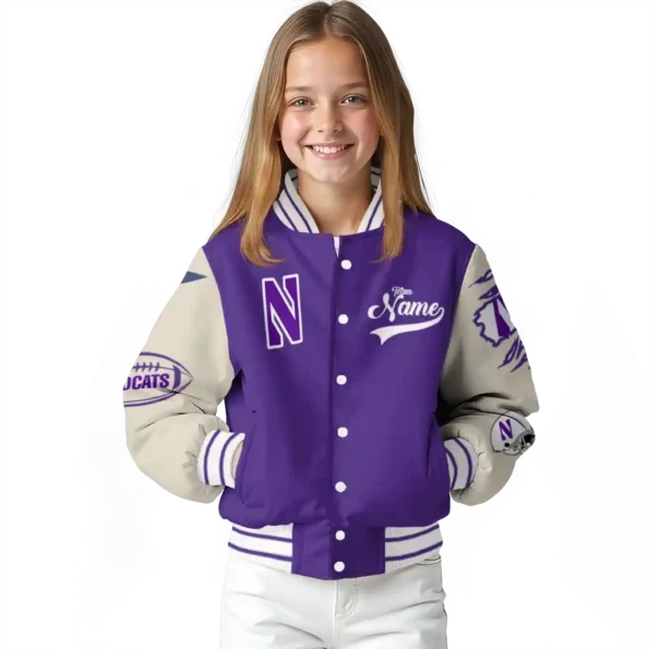 custom northwestern wildcats wildcat pawprint purple nude varsity jacket top rated.webp