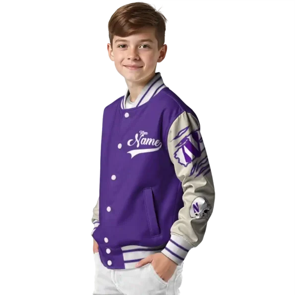 custom northwestern wildcats wildcat pawprint purple nude varsity jacket trendy.webp