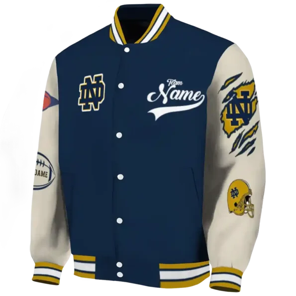 custom notre dame fighting irish wildcat pawprint navy nude varsity jacket best selling.webp