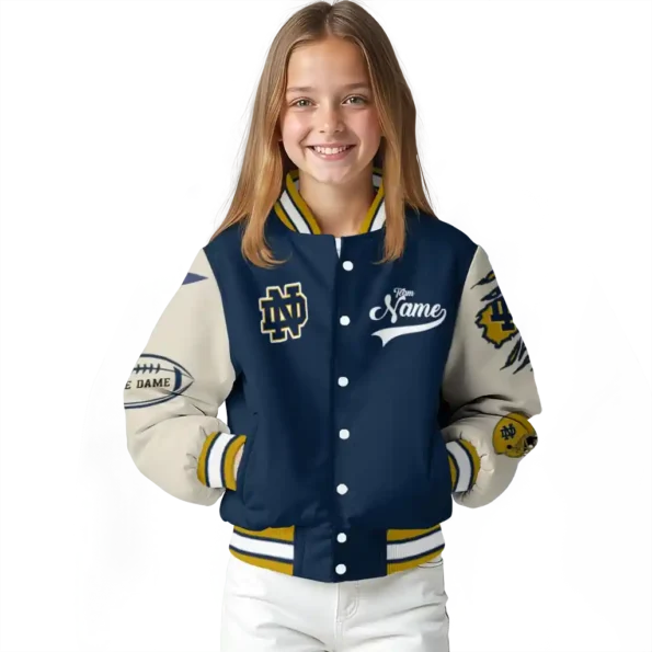 custom notre dame fighting irish wildcat pawprint navy nude varsity jacket top rated.webp